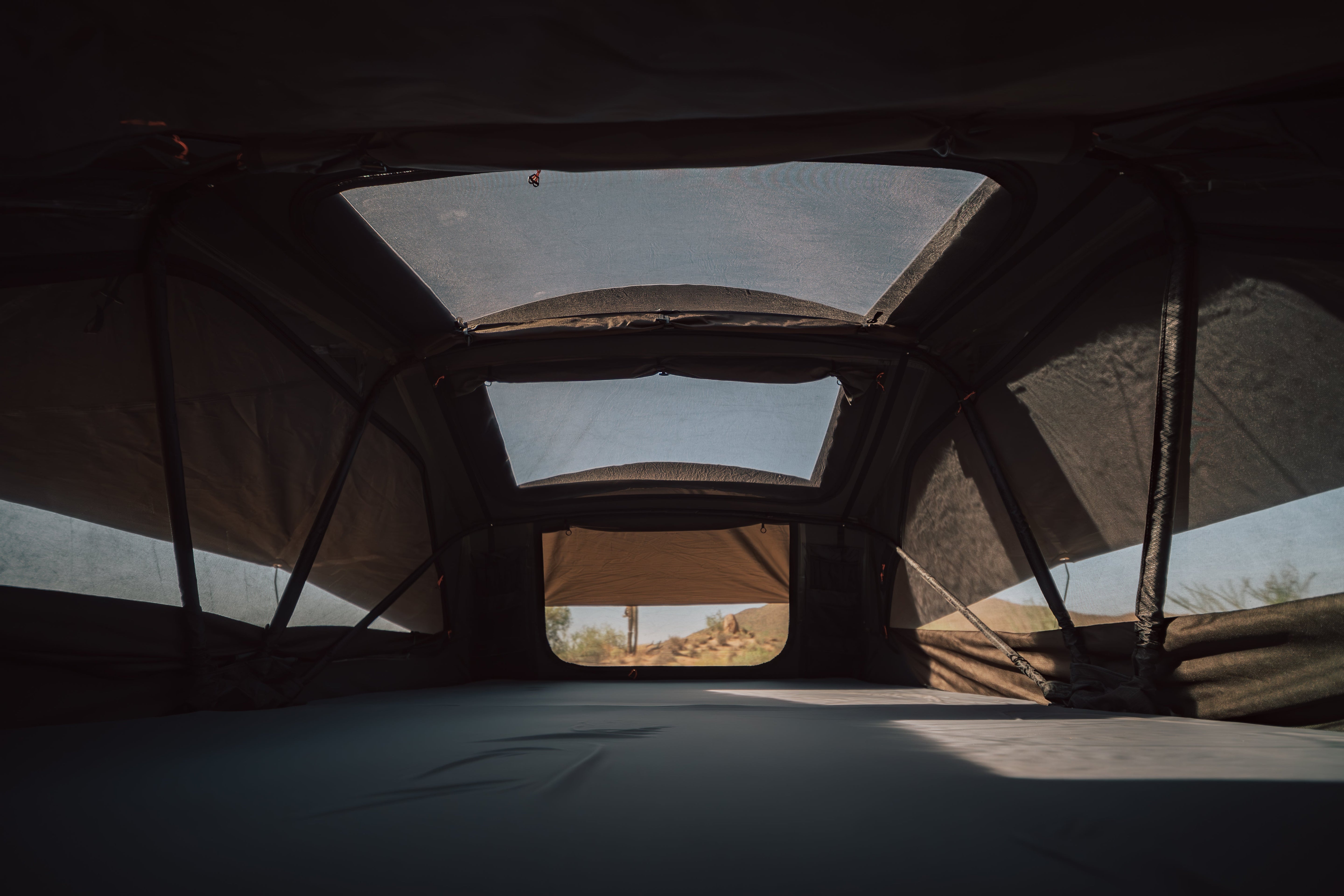 ROAM Vagabond 2.0 tent with rooftop ladder deployed