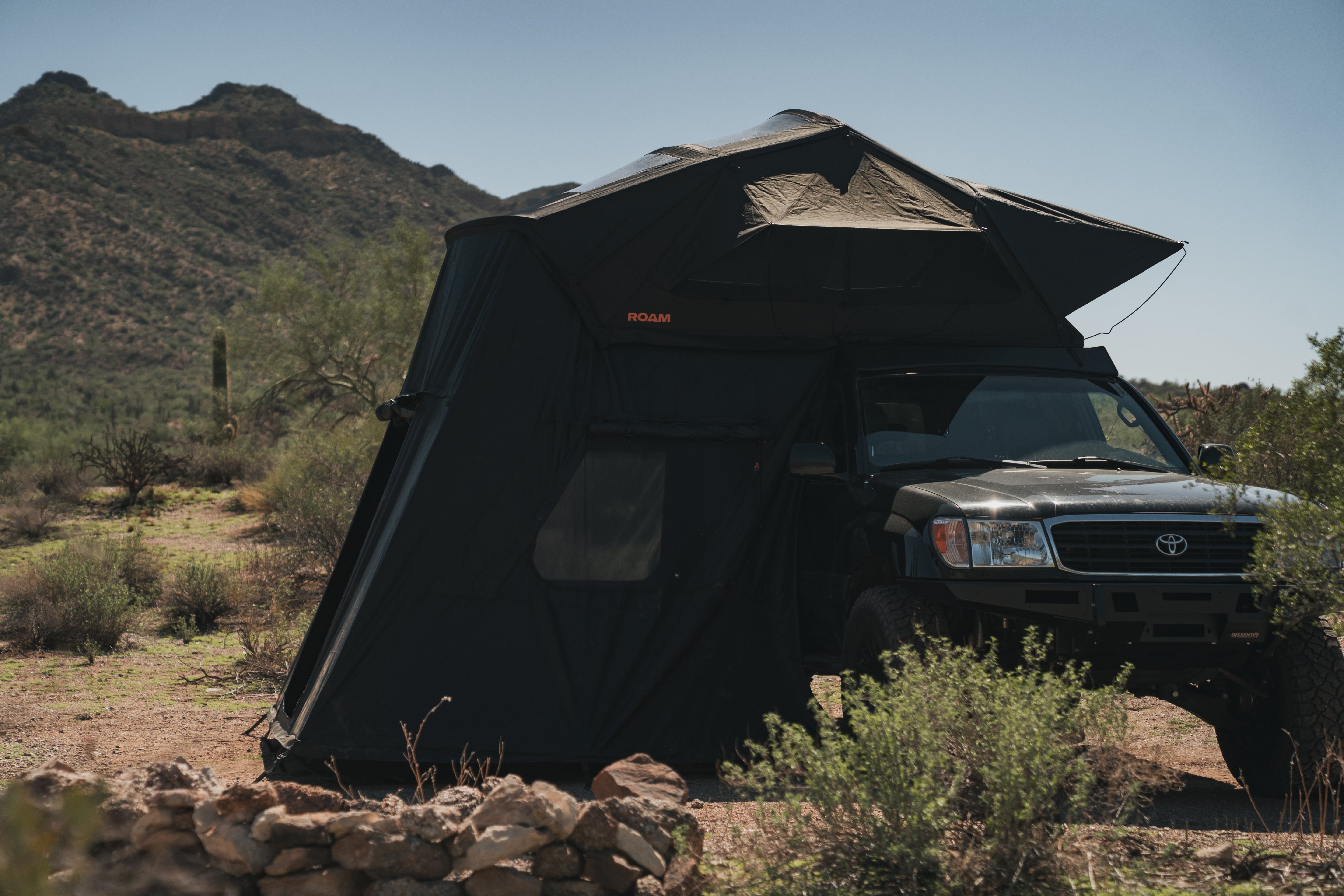 ROAM Vagabond XL 2.0 tent mounted on an overland vehicle