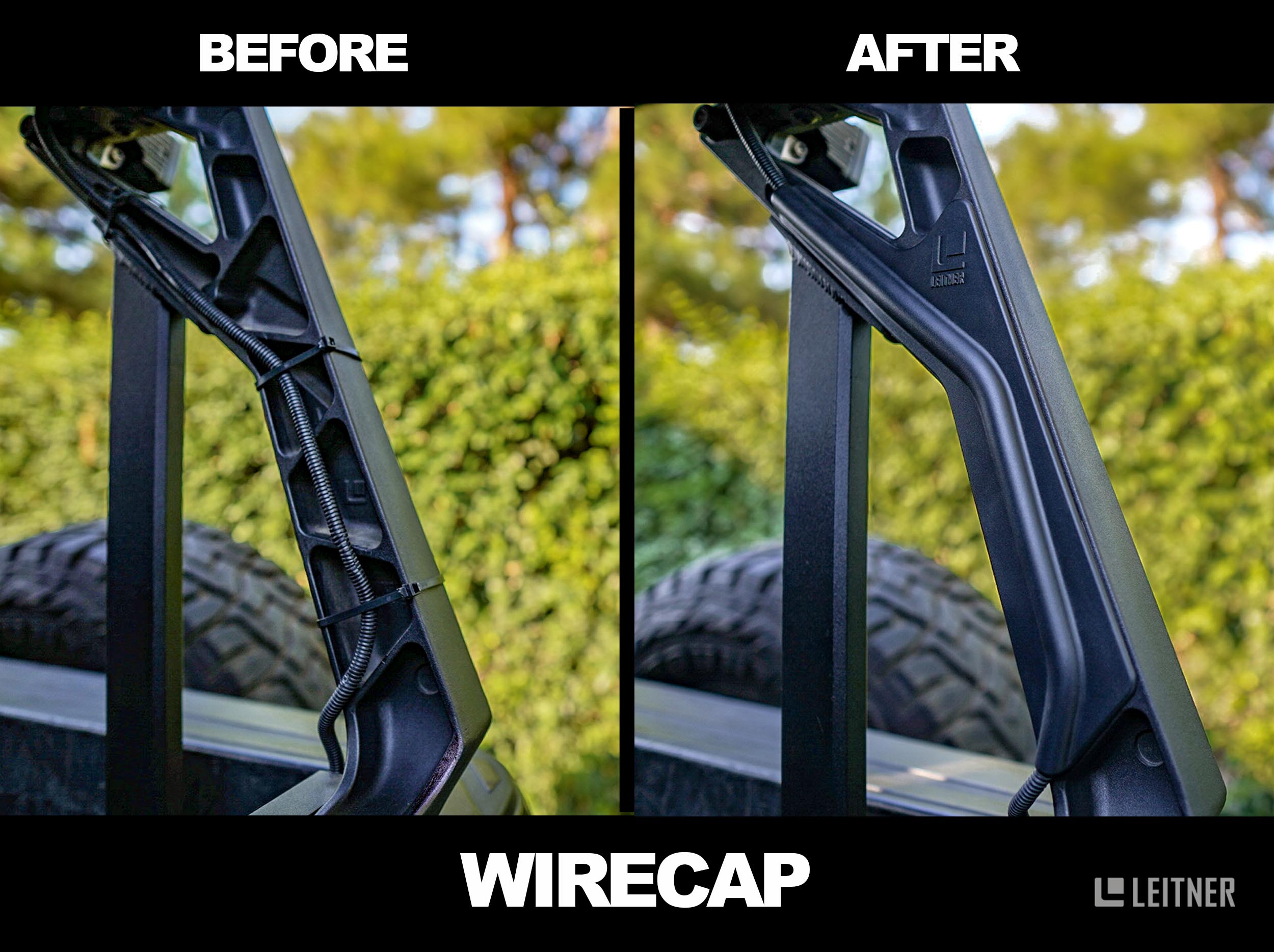 BEFORE AND AFTER OF THE LEITNER ACS FORGED BED RACK WITH AND WITHOUT WIRECAP