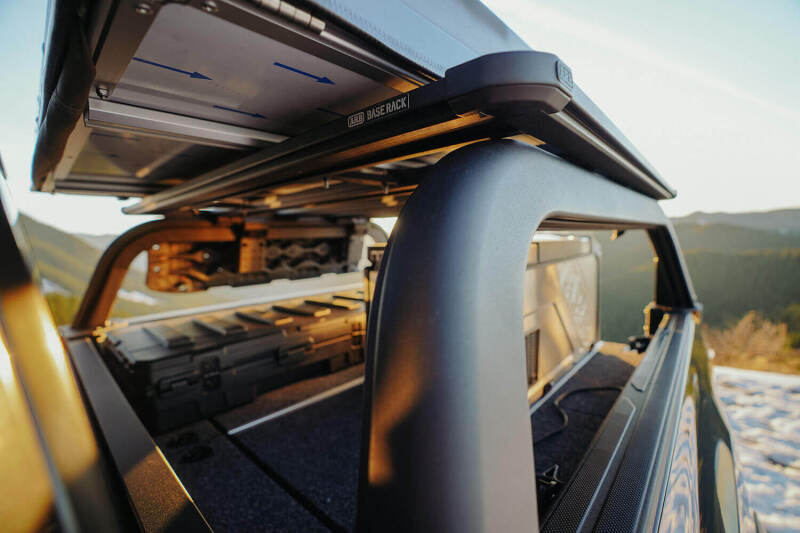 ARB Tacoma bed rack low-profile over-bed platform, side view