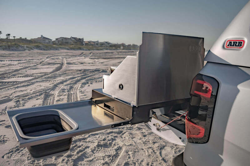 ARB Slide Kitchen extended on roller slides clear of vehicle