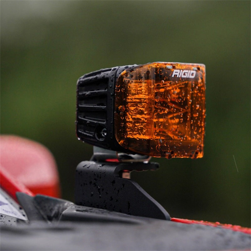 Close-up of Rigid D-SS pod in a Ford F-150 A-pillar mount