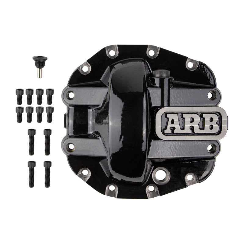 ARB M186 front diff cover, black powder-coat finish, rear mounting-face view