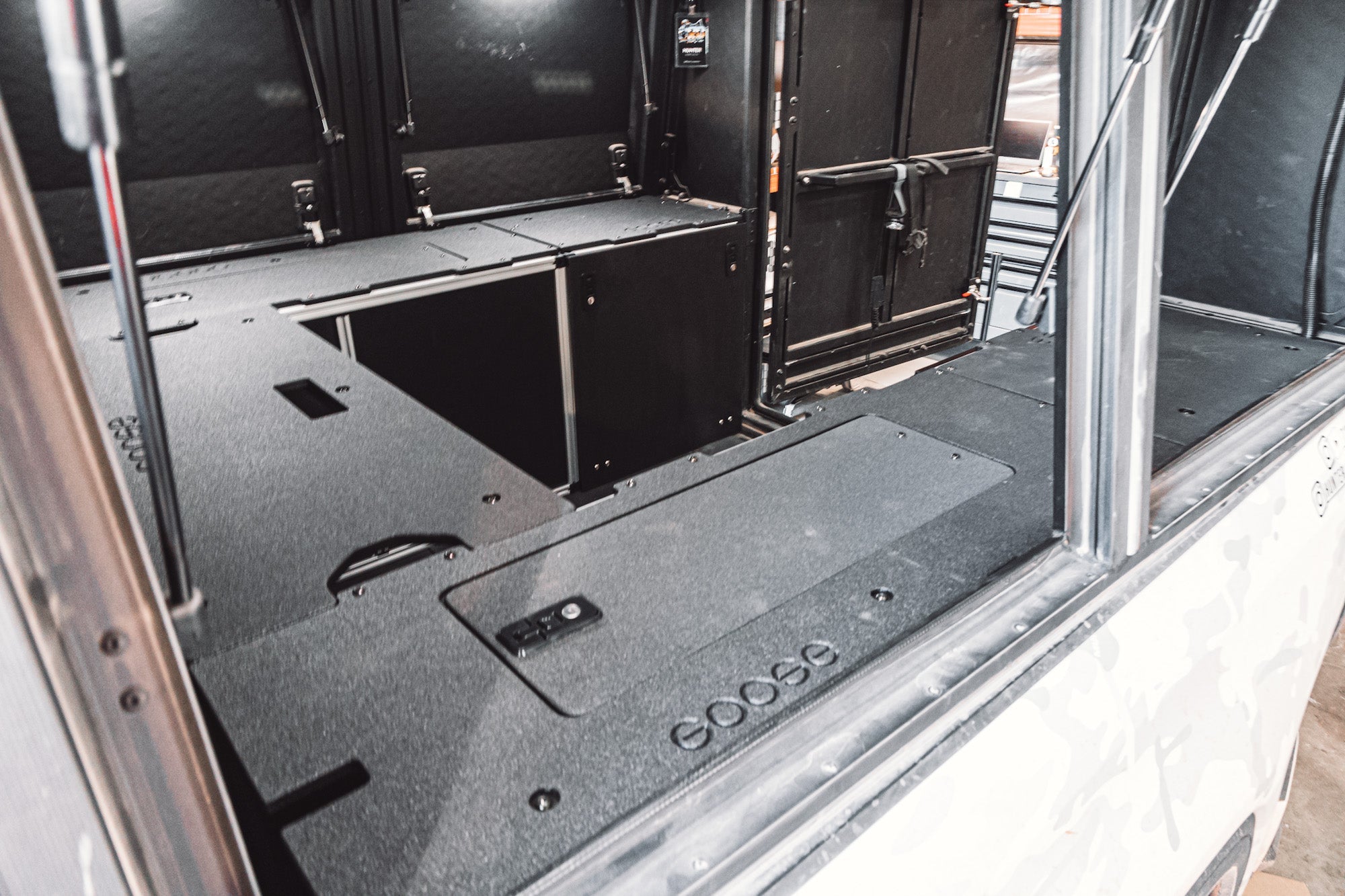 Alu-Cab Alu-Cabin Canopy Camper - Chevrolet Silverado 1500 / GMC Sierra 1500 2019-Present 4th Gen. - Front Utility Module - 5'8" Bed Camper Goose Gear- Overland Kitted