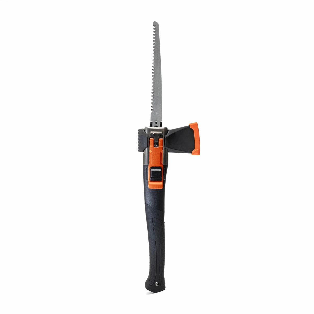 Adventure Mate multitool in saw configuration, with the saw blade standing upright from the handle, on white