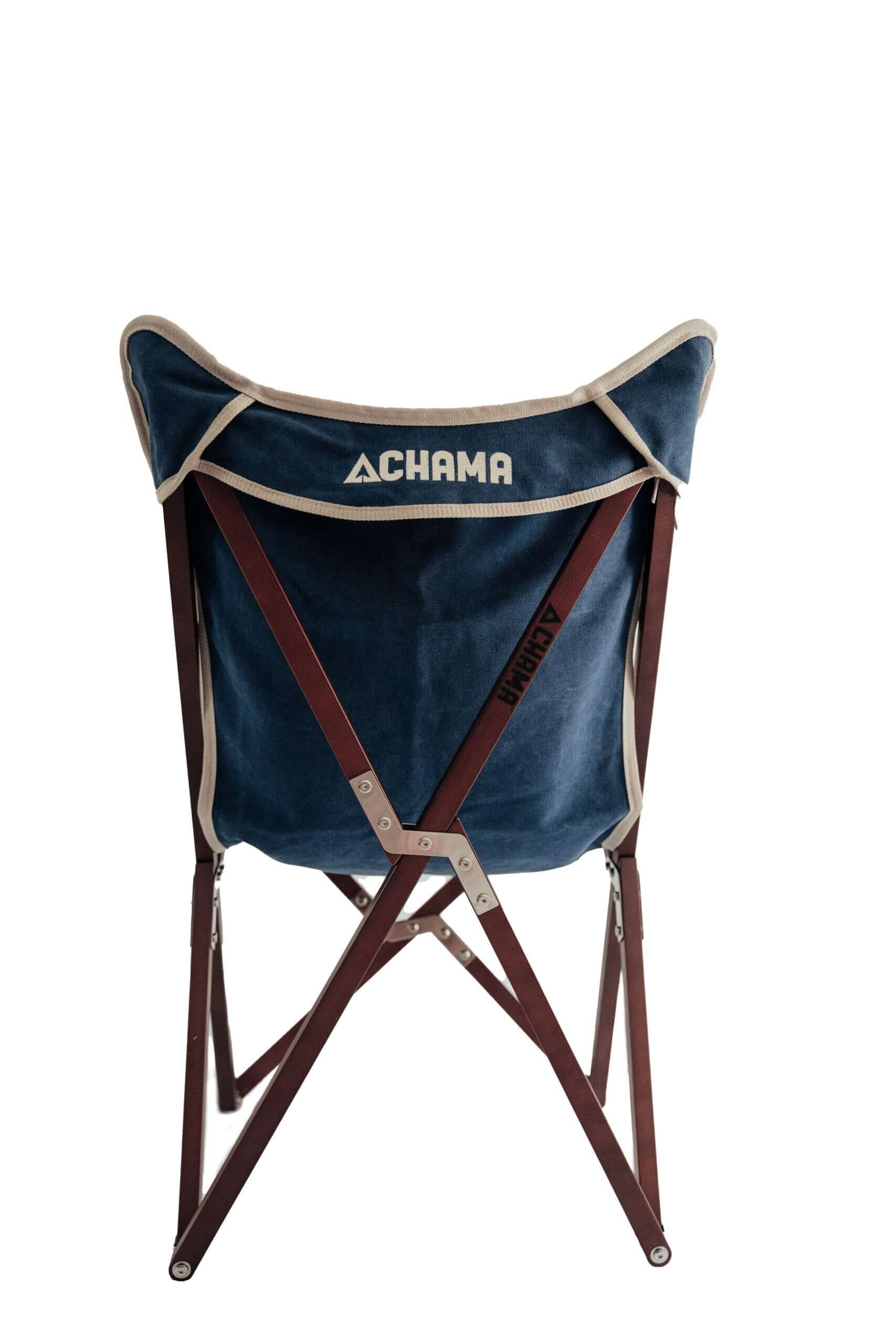 Chama Vaquero chair in Azul canvas, back view