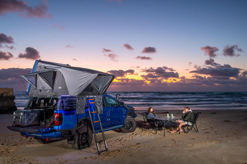 ARB Esperance V2 compact hardshell rooftop tent closed on roof rack