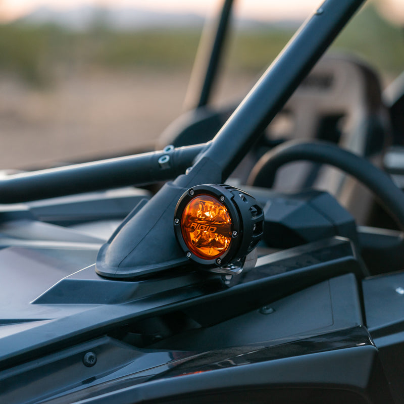 Rigid amber PRO A-Pillar spot lights mounted on a Polaris RZR Pro R