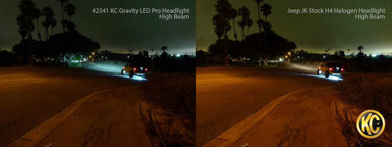 KC HiLiTES Gravity LED Pro 7in DOT Headlight for Jeep JK 2007-2018 (Single), mounted view