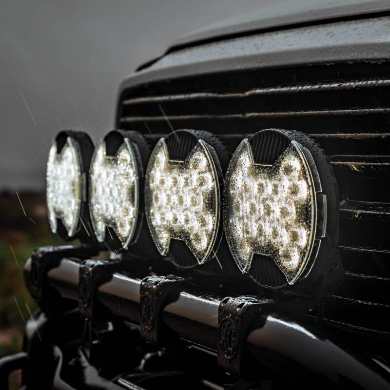 KC HiLiTES SlimLite 8in LED Light Shield SAE Driving - Clear (Shield Only), mounted view
