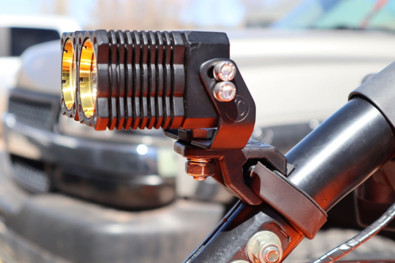 KC HiLiTES 40 Deg. A-Pillar Tube Clamp Light Mount, 1.5-2 in. Bars - Pair, in use