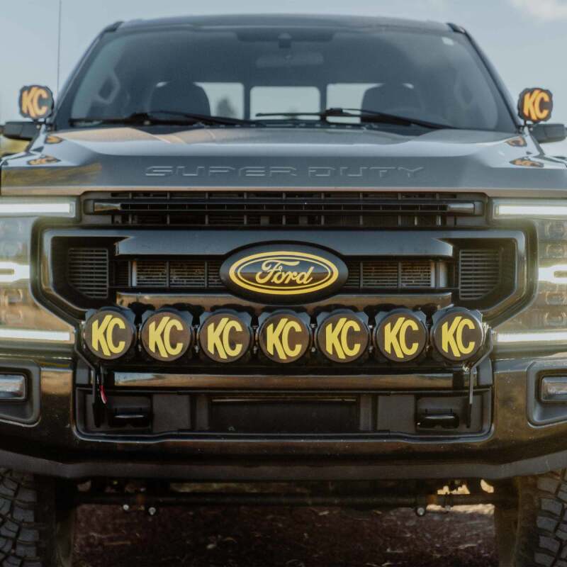 KC HiLiTES Gravity LED Pro6 7-Light Combo Bar Kit - 2017+ Ford Super Duty Front Bumper, shown with included parts