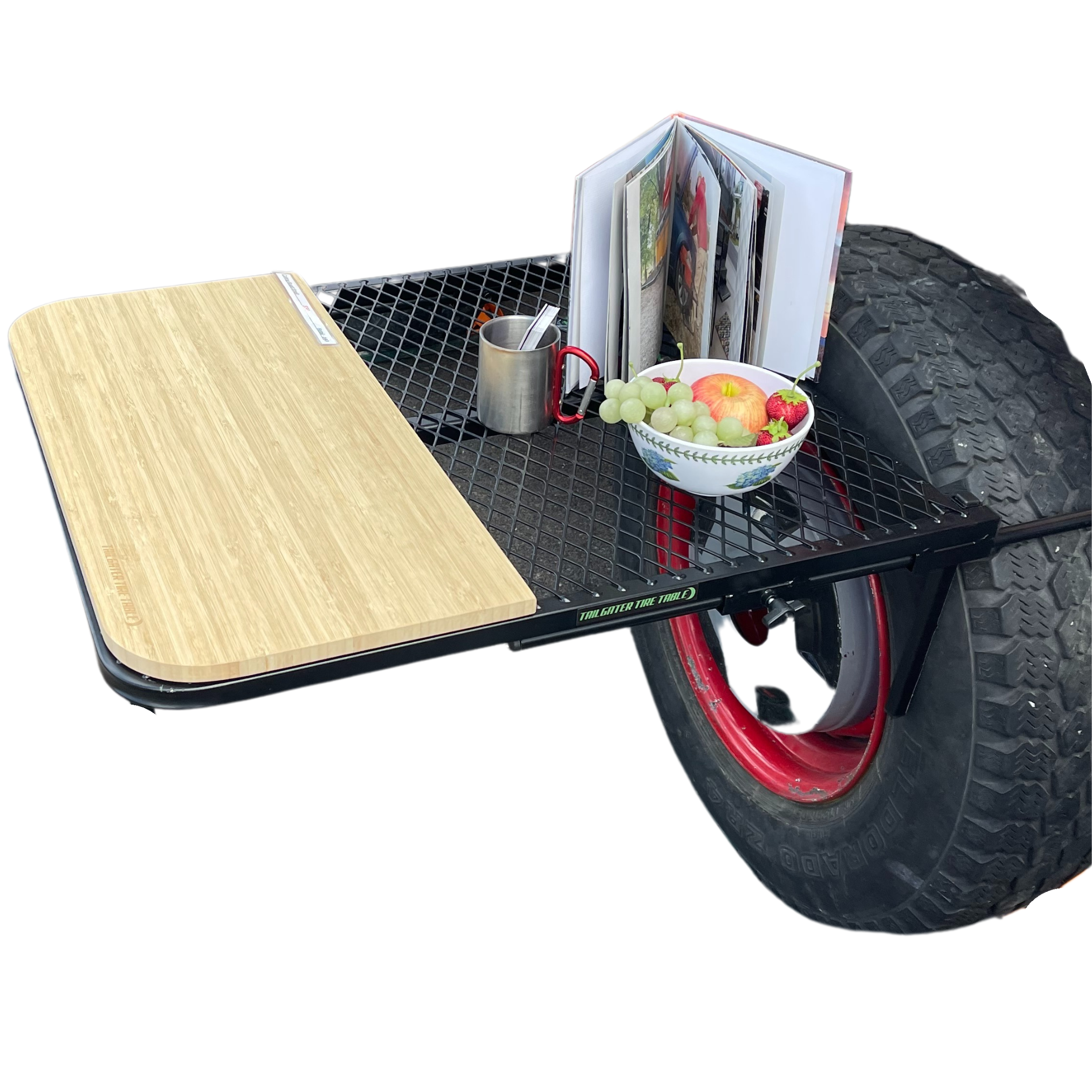 Bamboo Cutting Board Cutting Board Tail Gater Tire Table- Overland Kitted