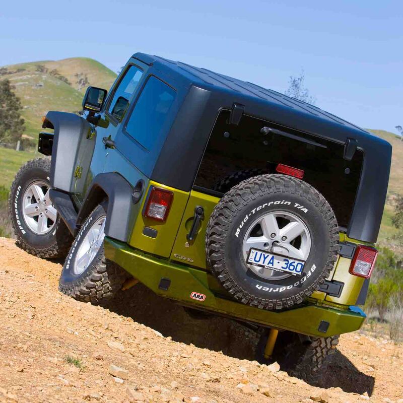 ARB Wrangler JK rear bar with tow points — mounting and finish detail