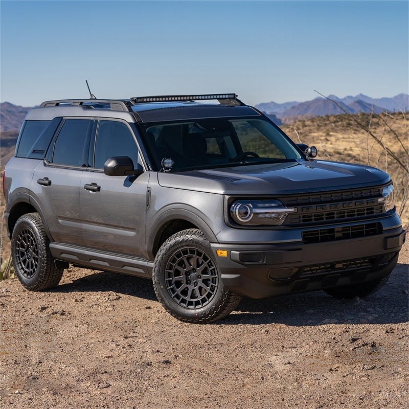 Close-up of RIGID stainless A-pillar mounting bracket for Ford Bronco Sport