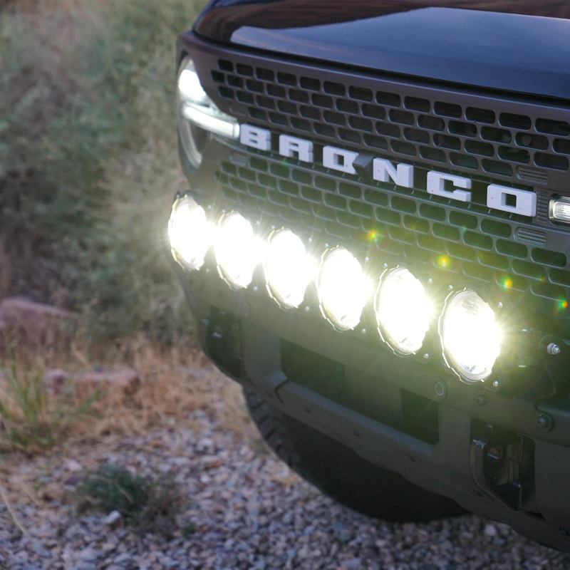 KC HiLiTES Gravity LED Pro6 39in Light Bar Front Bumper Kit, Ford Bronco 2021-2024, shown with included parts