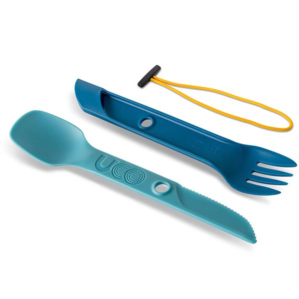 Teal UCO Switch Spork shown extended in long-handled mode, product shot