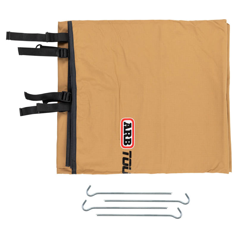 ARB fire-retardant side wind break attached to an awning
