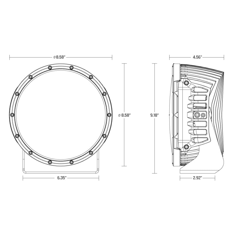 Rigid 360-Series 9in round spot LED aluminum alloy housing and heatsink detail