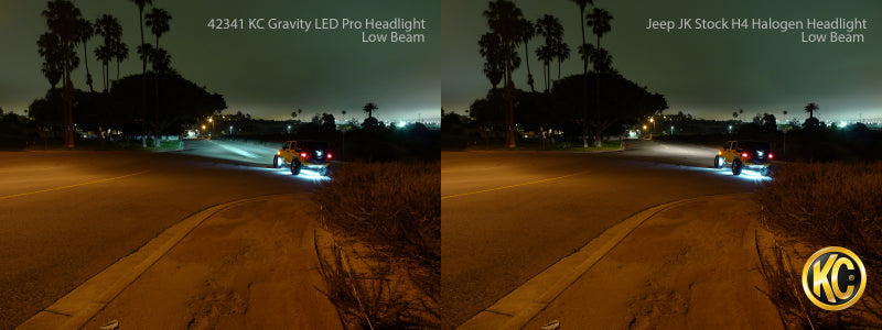 KC HiLiTES Gravity LED Pro 7in DOT Headlight for Jeep JK 2007-2018 (Single), shown with included parts
