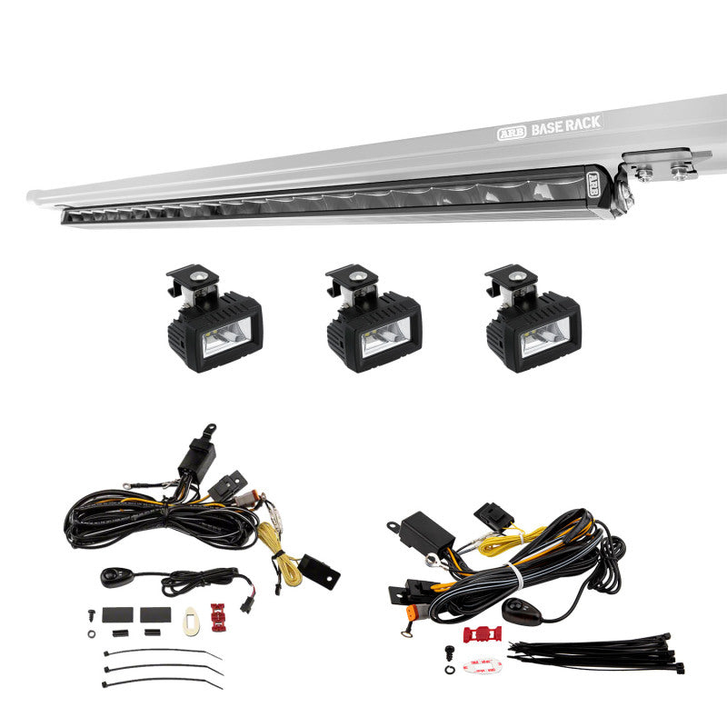 ARB BASE Rack lighting kit with Slimline LED light bar and three auxiliary lights