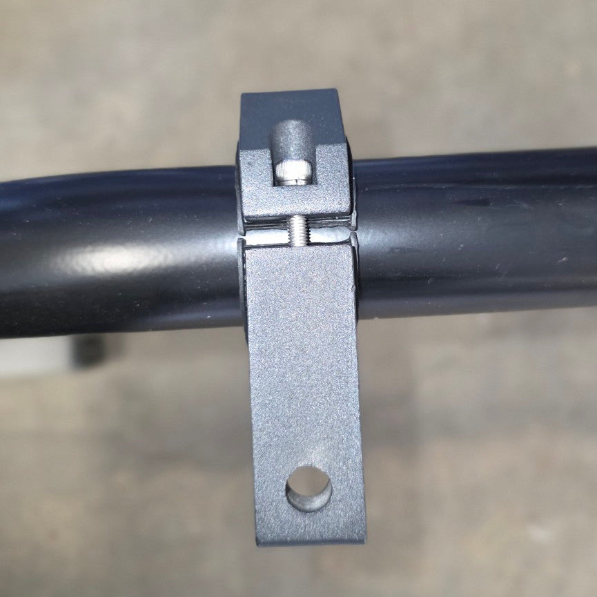 Top view of HMOR tube clamp with 3/8 in mounting hole