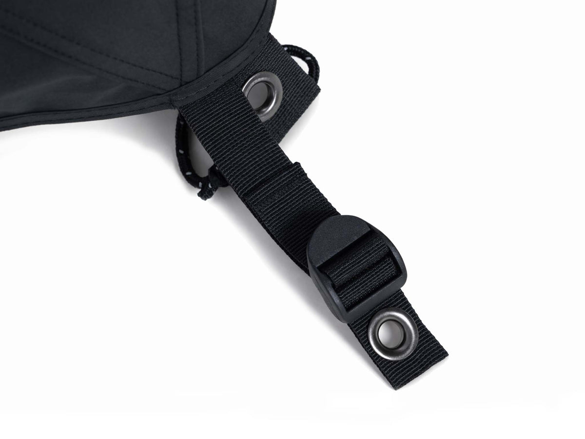 C6 Rev Tent storm cover – buckle strap and grommet close-up