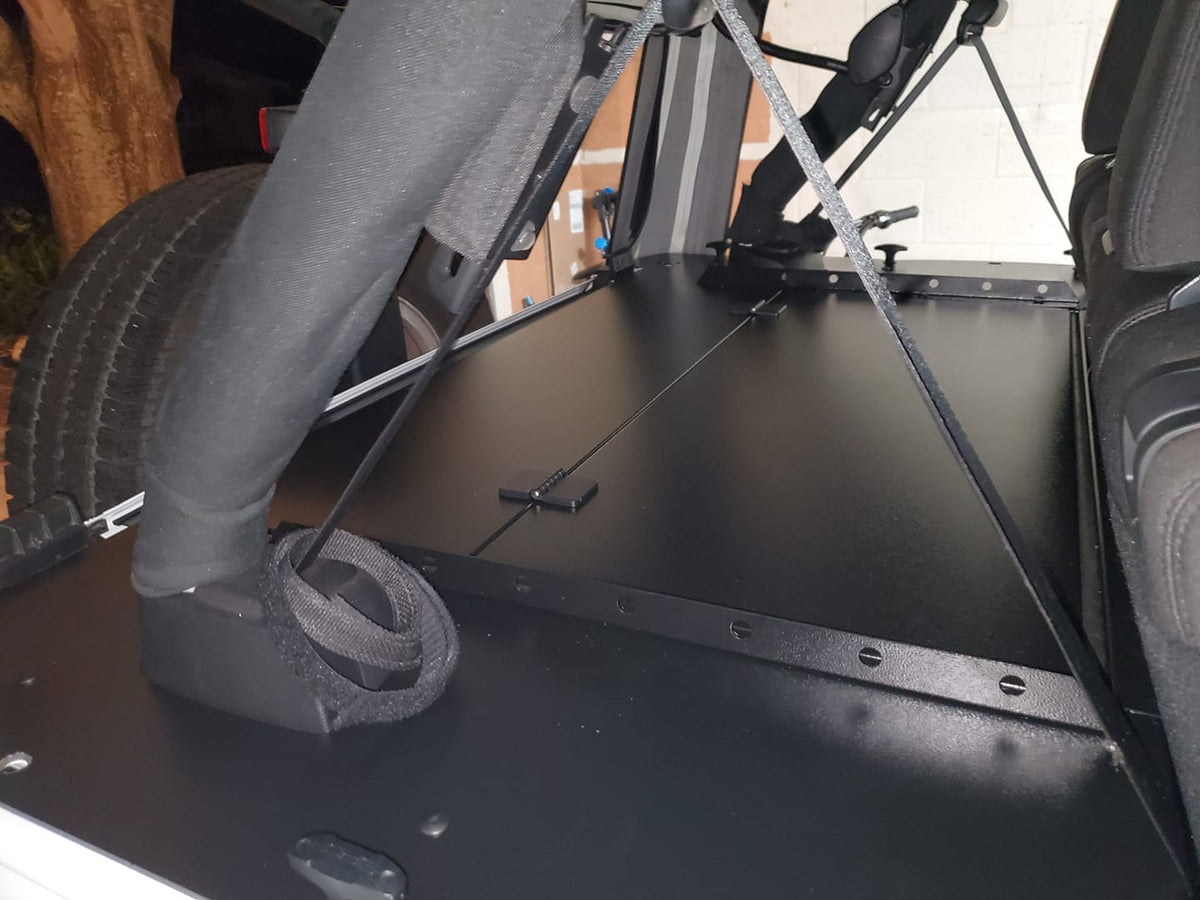 Top-down view of the Slipstream folding top inside a JKU