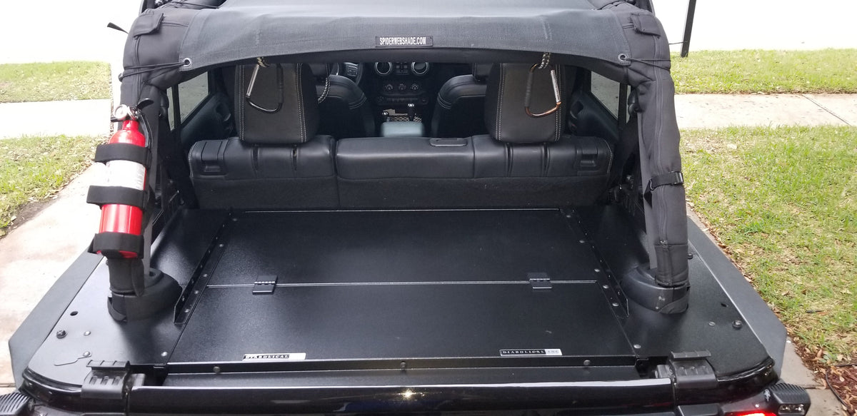 Rear view of a JKU under a soft top with the Slipstream enclosure closed