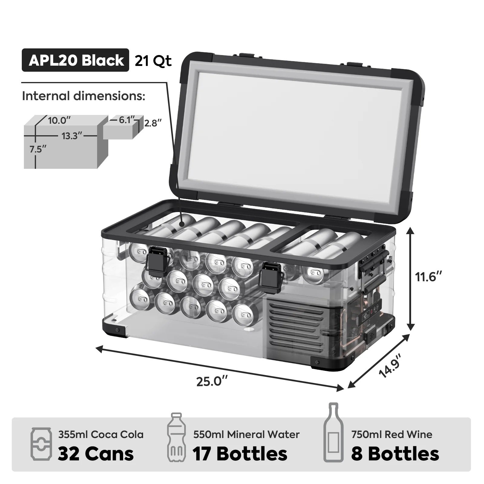 APL20 Light Duty Aluminum Black Freezer Single Zone | ICECO | 20 LT