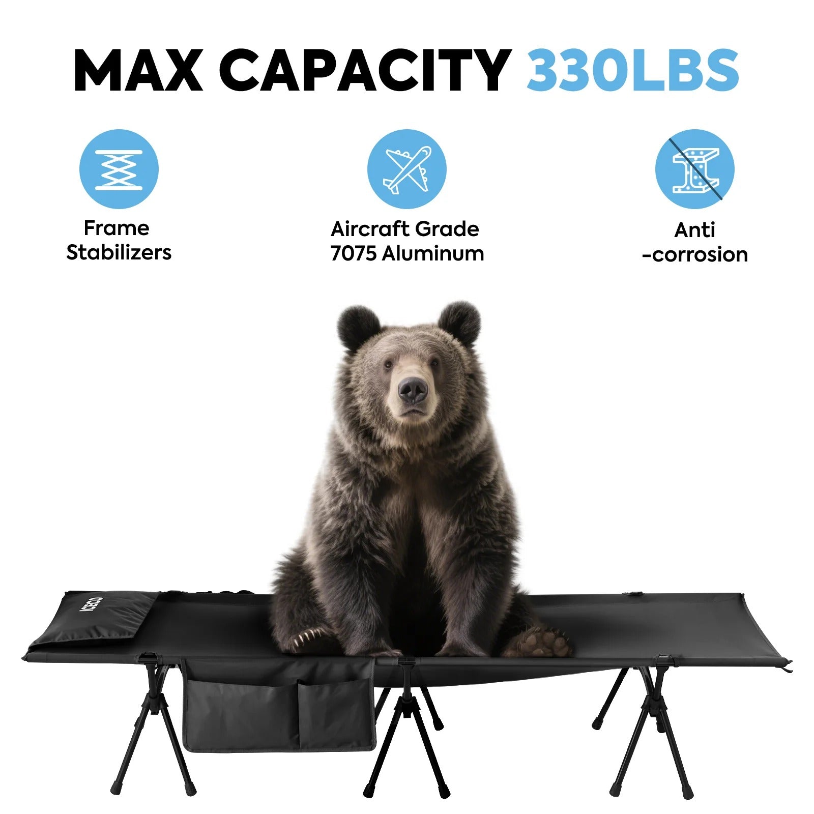 Portable L Size Camping Cot in Black | ICECO