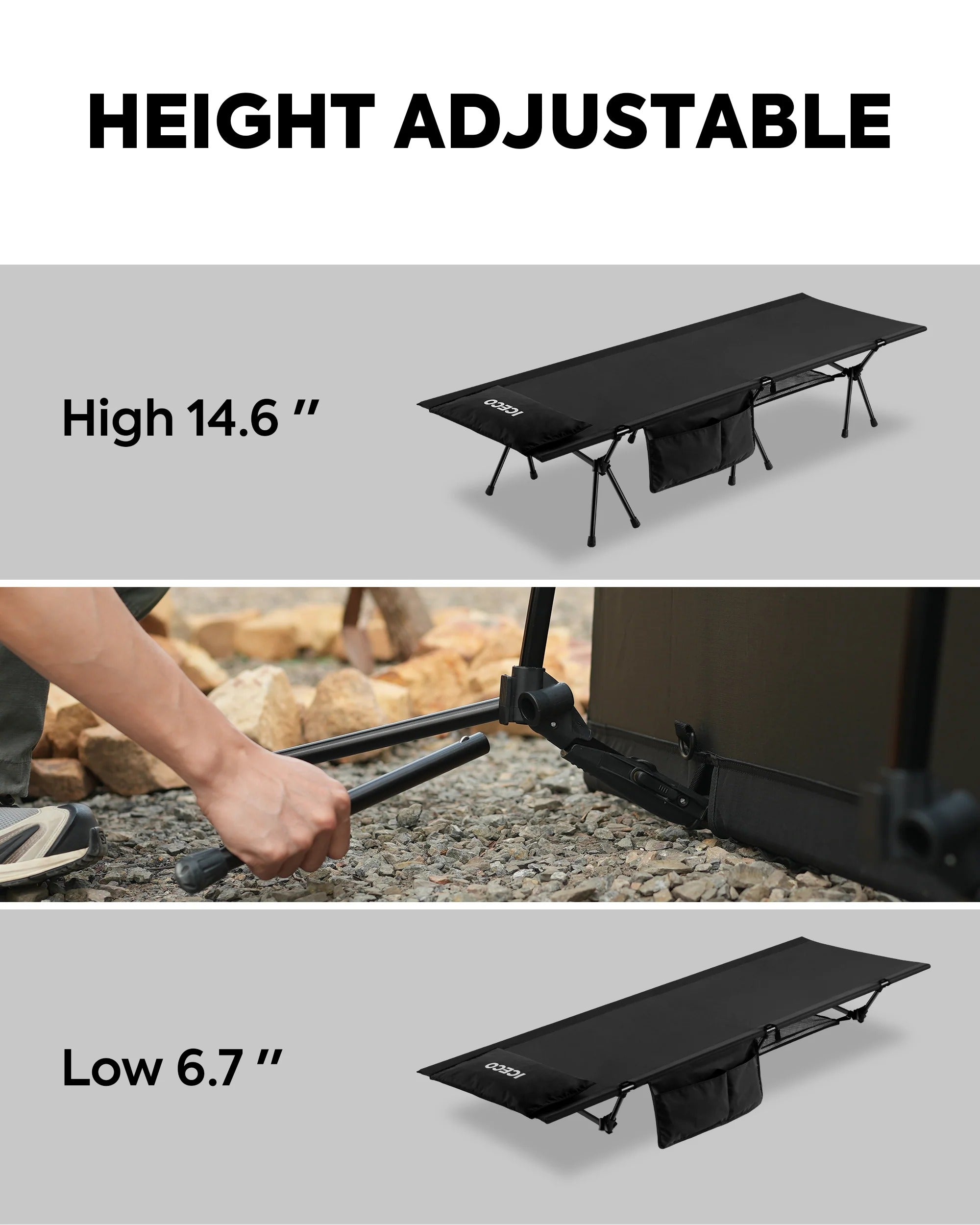 Portable L Size Camping Cot in Black | ICECO