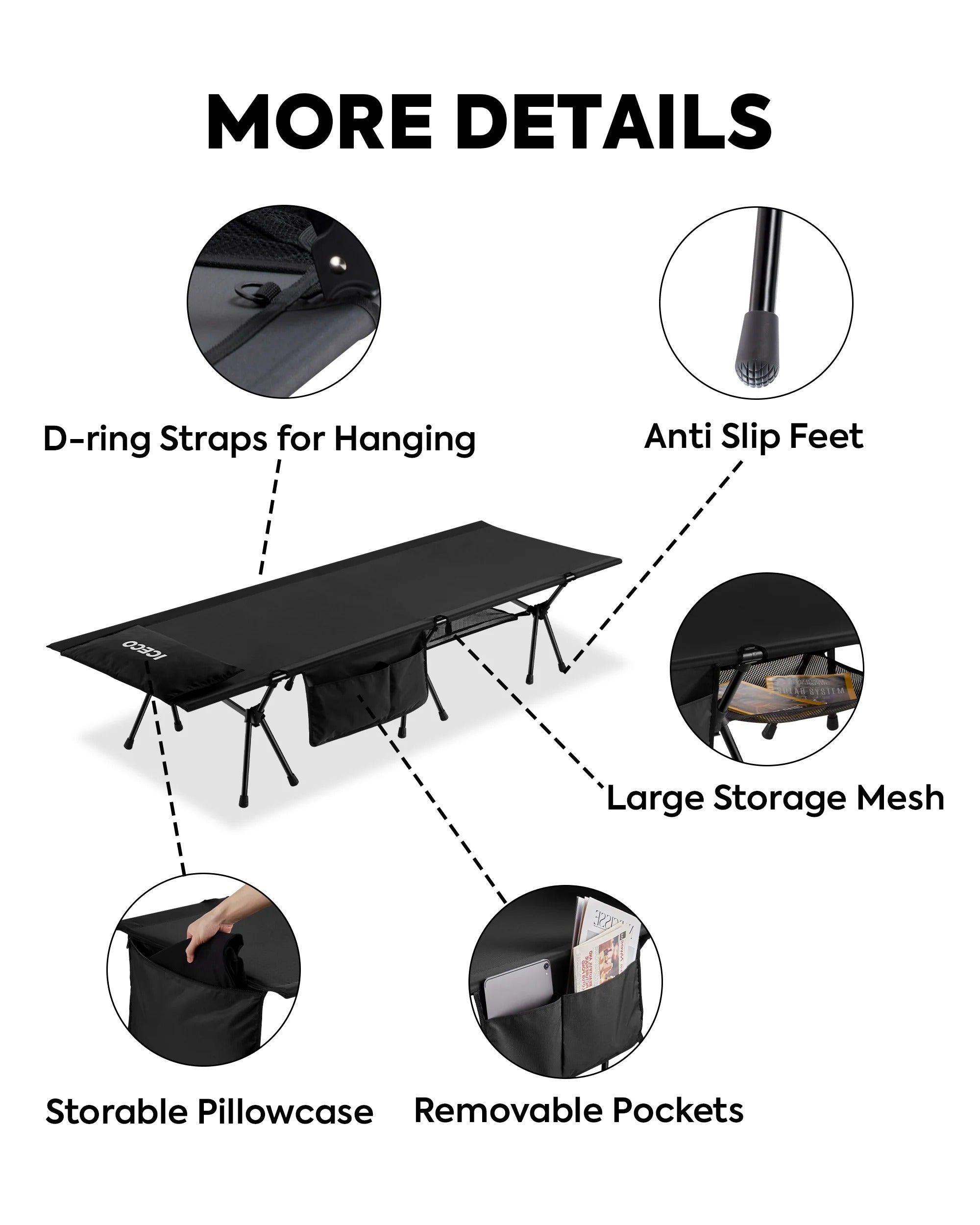 Portable L Size Camping Cot in Black | ICECO