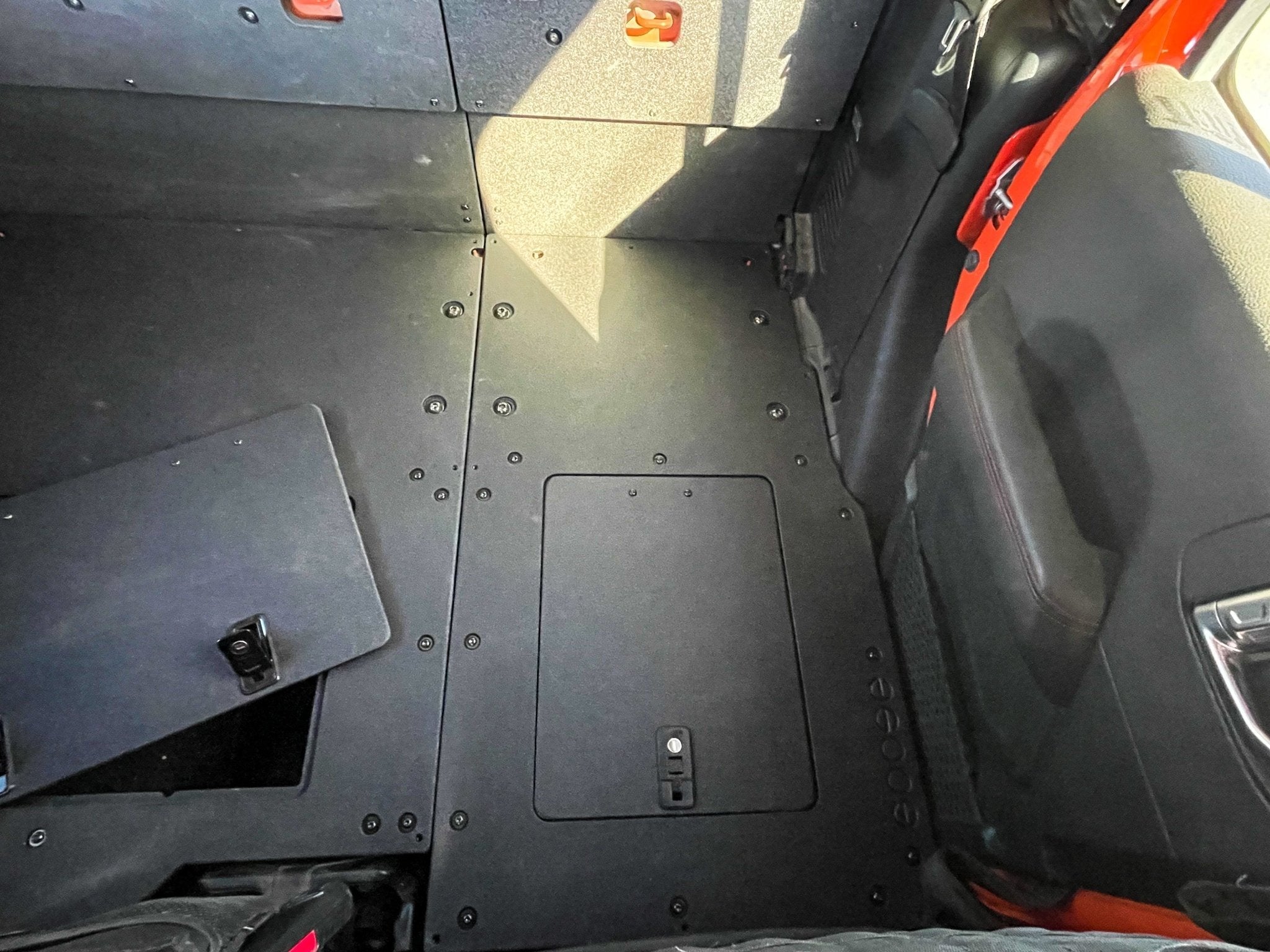 Jeep Gladiator 2019-Present JT 4 Door - Second Row Seat Delete Plate System - Extended Platform Seat Delete Plate System Goose Gear- Overland Kitted