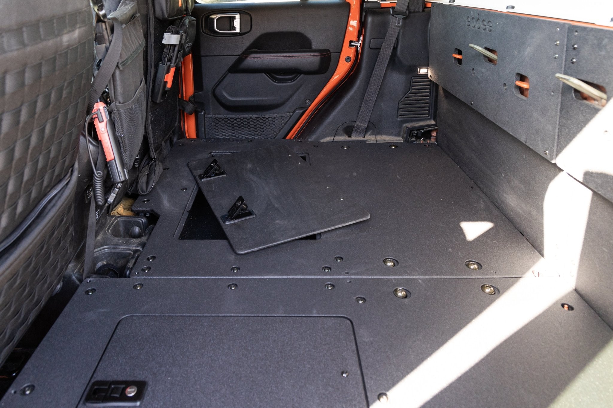 Jeep Gladiator 2019-Present JT 4 Door - Second Row Seat Delete Plate System - Extended Platform Seat Delete Plate System Goose Gear- Overland Kitted