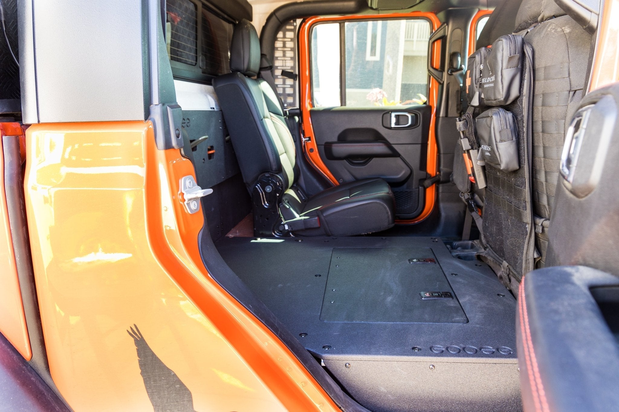 Jeep Gladiator 2019-Present JT 4 Door - Second Row Seat Delete Plate System - Extended Platform Seat Delete Plate System Goose Gear- Overland Kitted