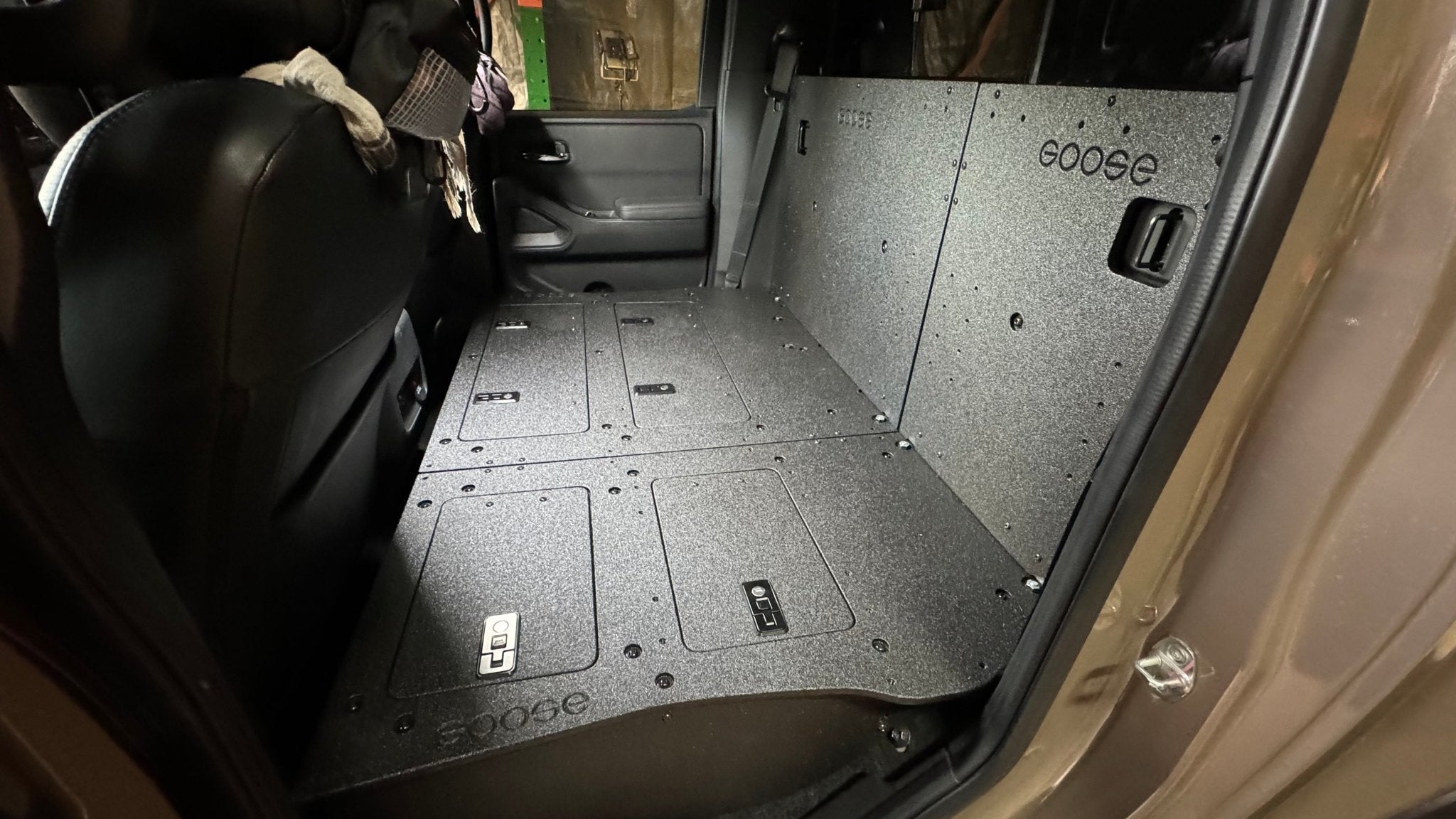 Nissan - Frontier - Crew Cab - 2021-Present - 3rd Gen - Explore Series - Second Row Seat Delete Plate System Seat Delete Plate System Goose Gear- Overland Kitted