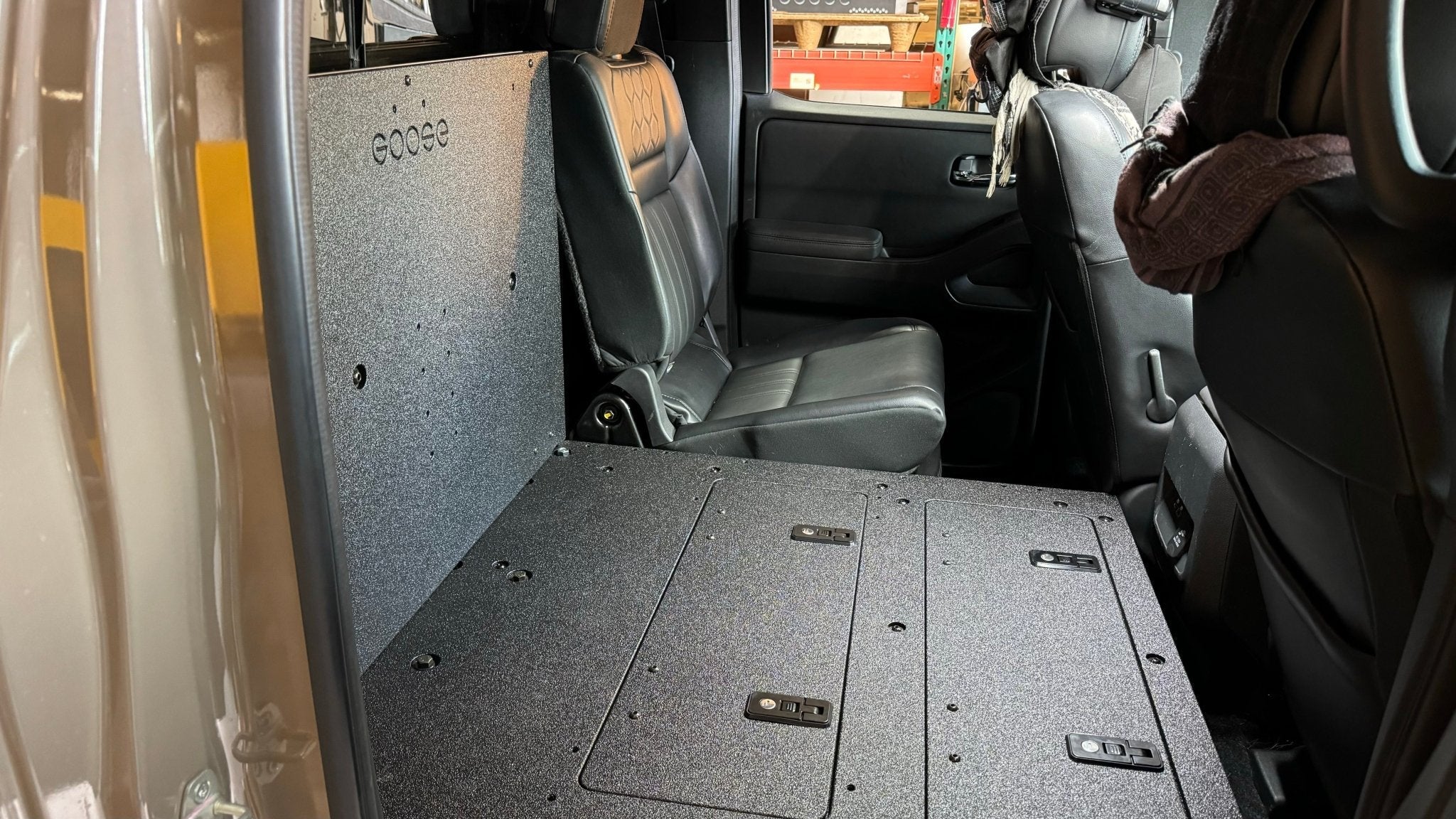 Nissan - Frontier - Crew Cab - 2021-Present - 3rd Gen - Explore Series - Second Row Seat Delete Plate System Seat Delete Plate System Goose Gear- Overland Kitted