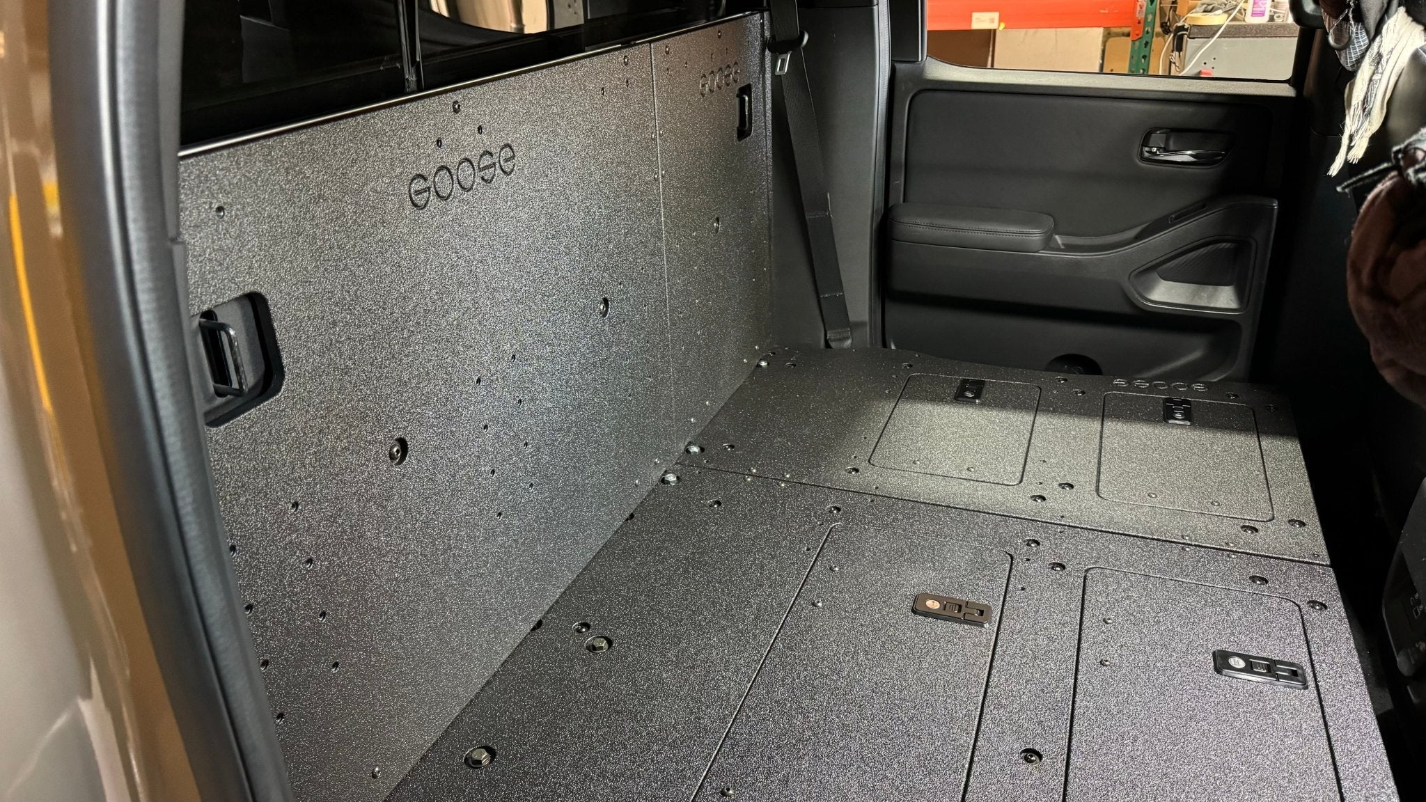 Nissan - Frontier - Crew Cab - 2021-Present - 3rd Gen - Explore Series - Second Row Seat Delete Plate System Seat Delete Plate System Goose Gear- Overland Kitted