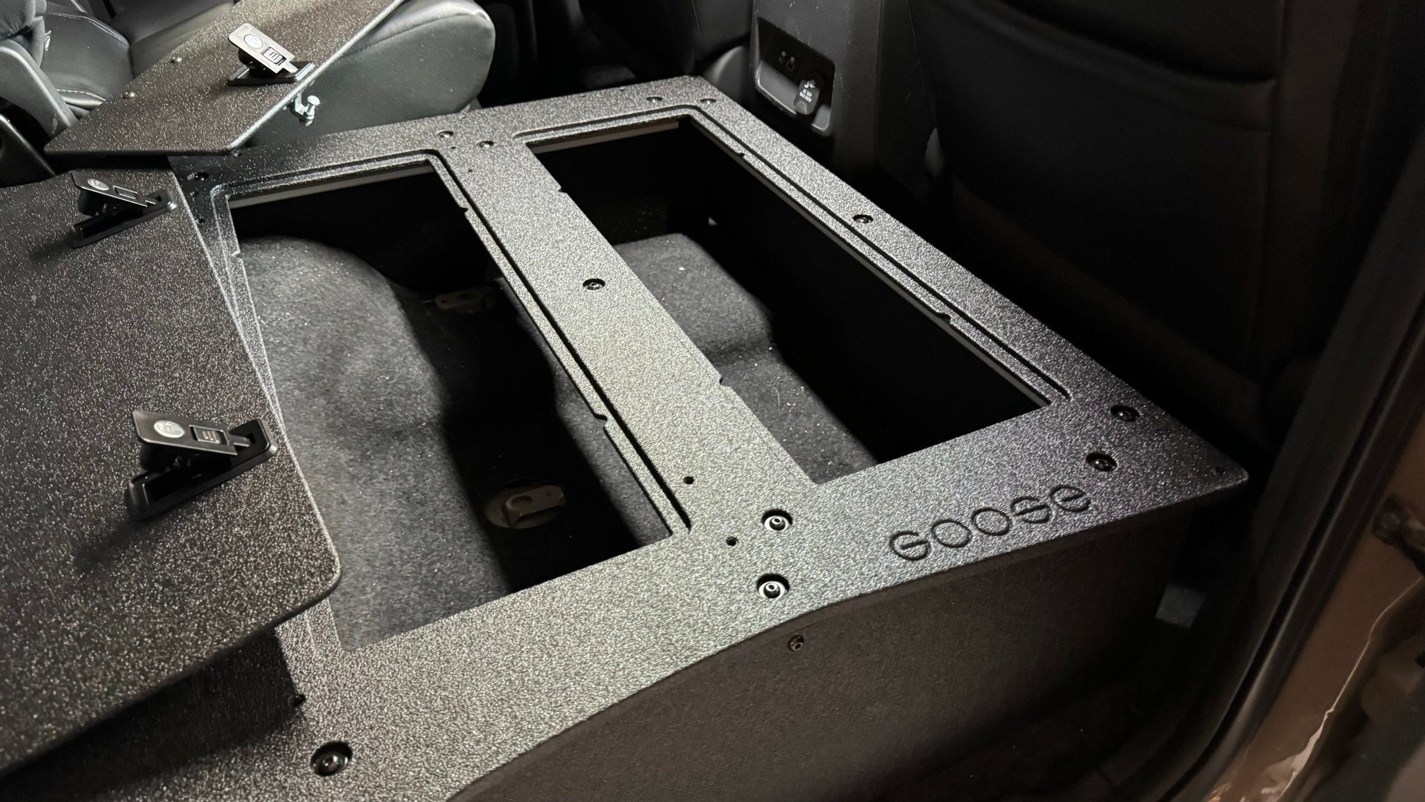 Nissan - Frontier - Crew Cab - 2021-Present - 3rd Gen - Explore Series - Second Row Seat Delete Plate System Seat Delete Plate System Goose Gear- Overland Kitted