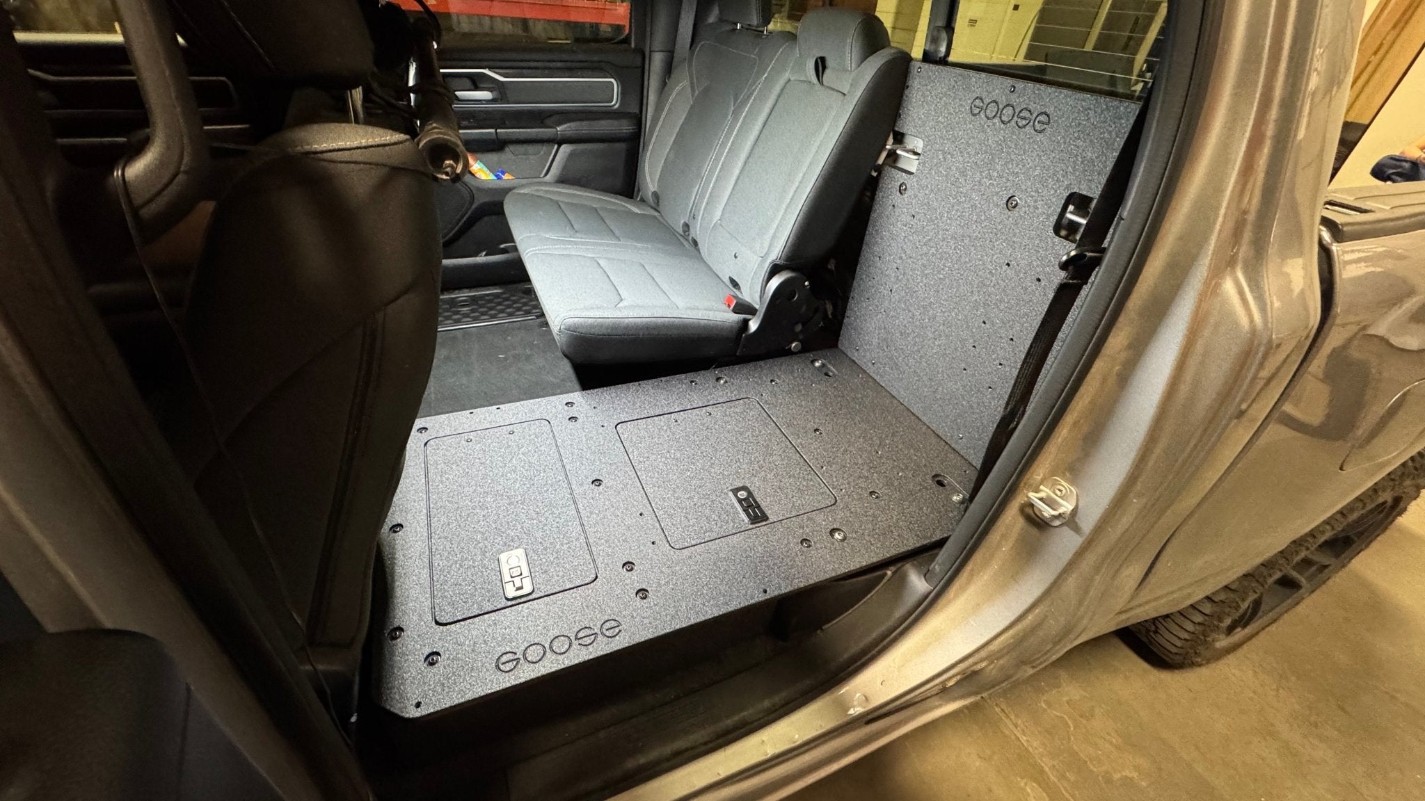 RAM - 1500 - 2019-Present - 5th Gen. - Crew Cab - Explore Series - Second Row Seat Delete Plate System 40% Driver Seat Delete Seat Delete Plate System Goose Gear- Overland Kitted