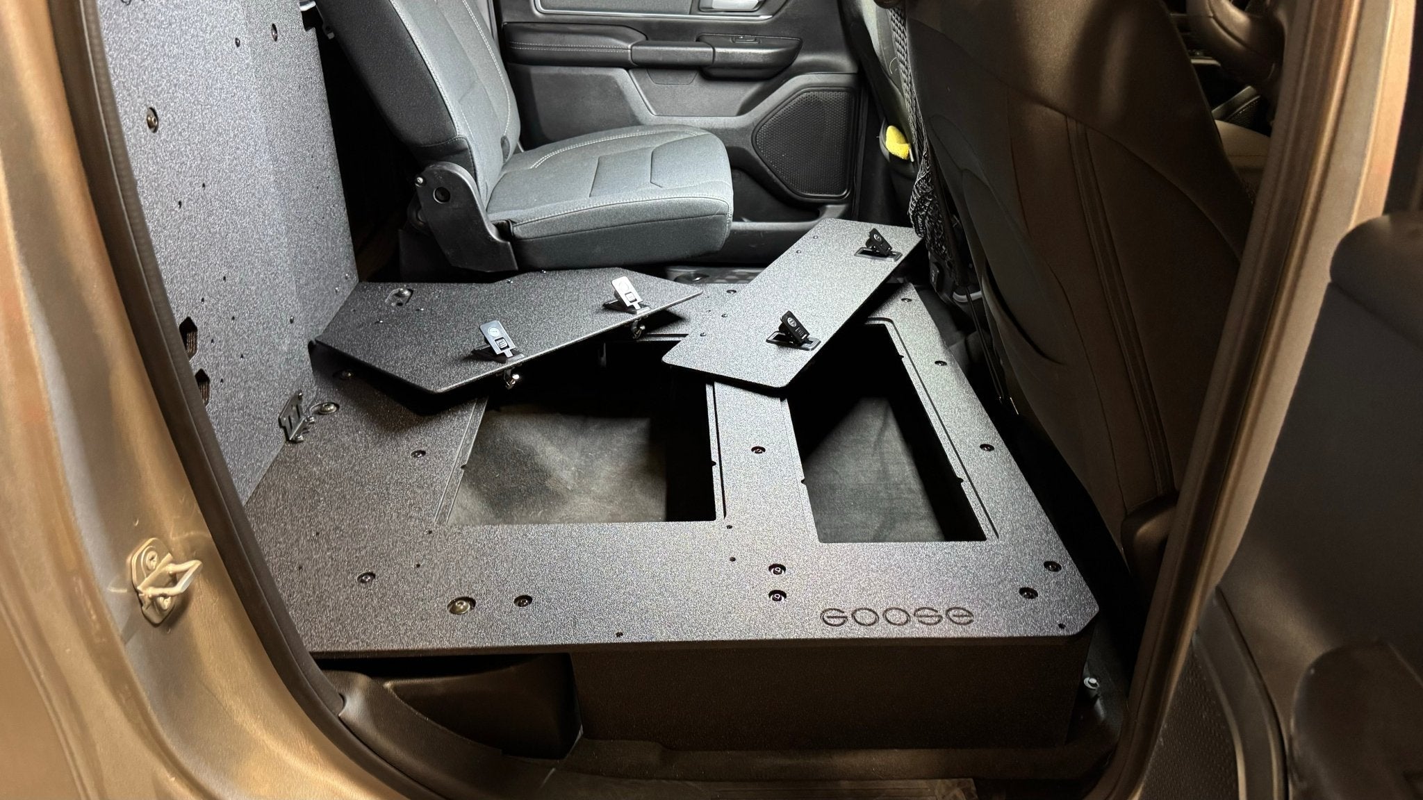 RAM - 1500 - 2019-Present - 5th Gen. - Crew Cab - Explore Series - Second Row Seat Delete Plate System Seat Delete Plate System Goose Gear- Overland Kitted