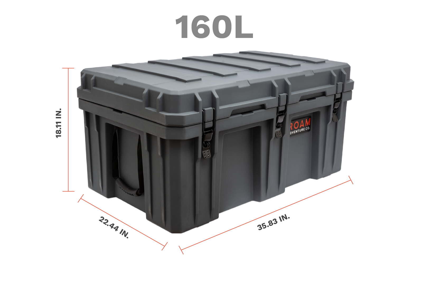 ROAM 160L Rugged Case sizing and dimension diagram