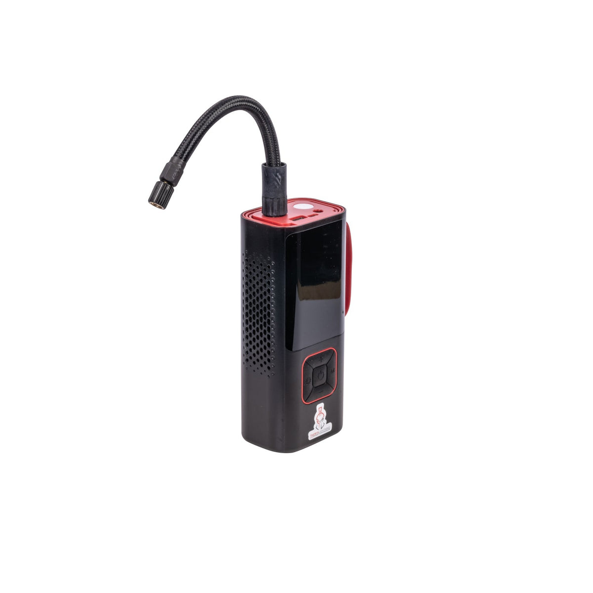 AirSpark compressor angled front view showing the black-and-red housing and digital screen, product photo on white background