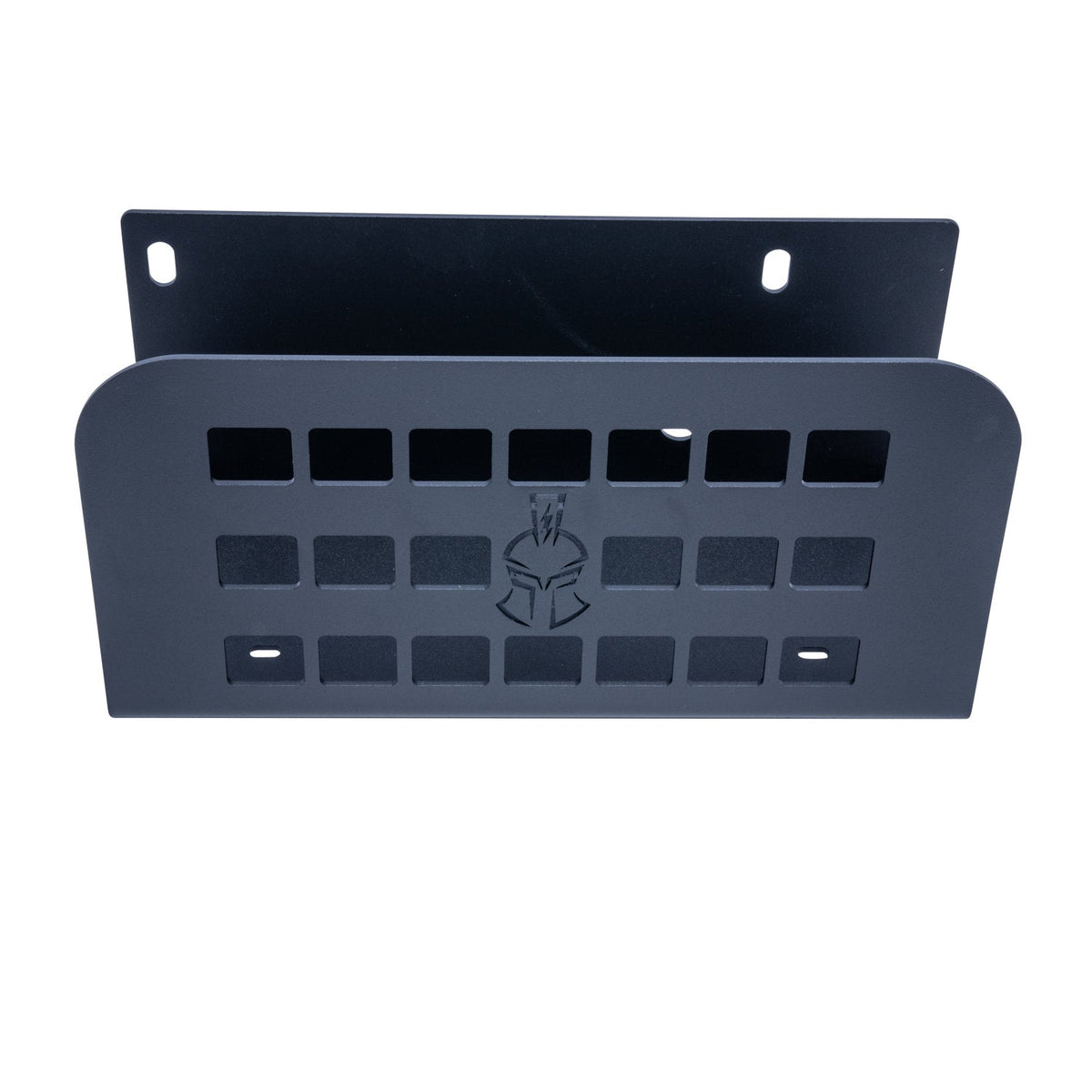 Refuge MOLLE compressor mount, main product photo showing the empty bracket with helmet logo cutout