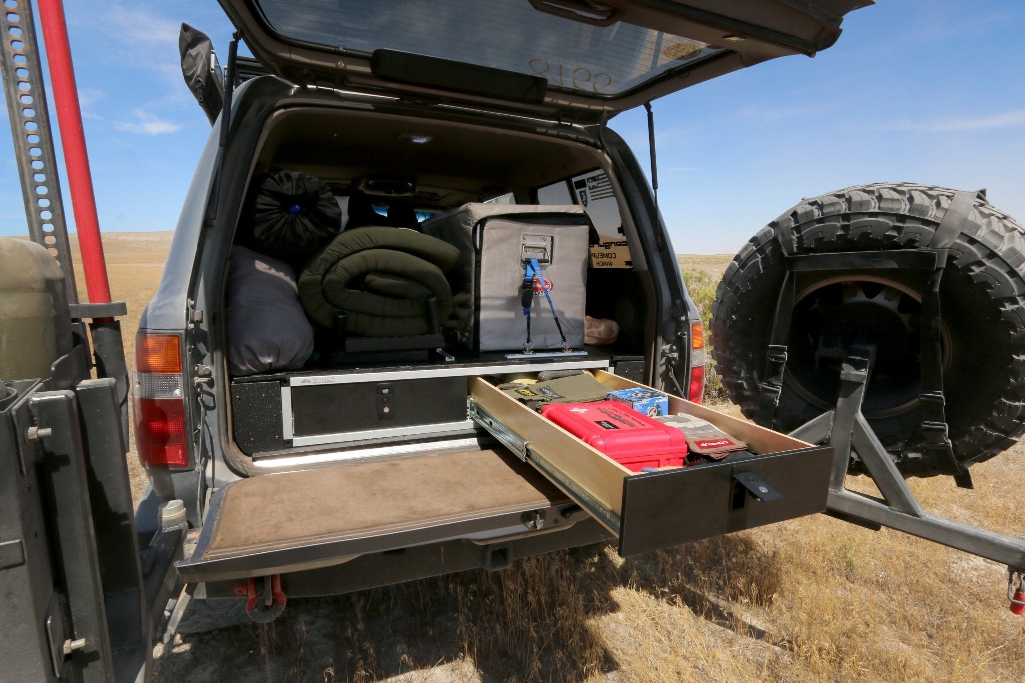 Toyota Land Cruiser 1991-1997 80 Series - Side x Side Drawer Module with Fitted Top Plate - 43-3/8" W x 8" H x 40" D Drawers Goose Gear- Overland Kitted