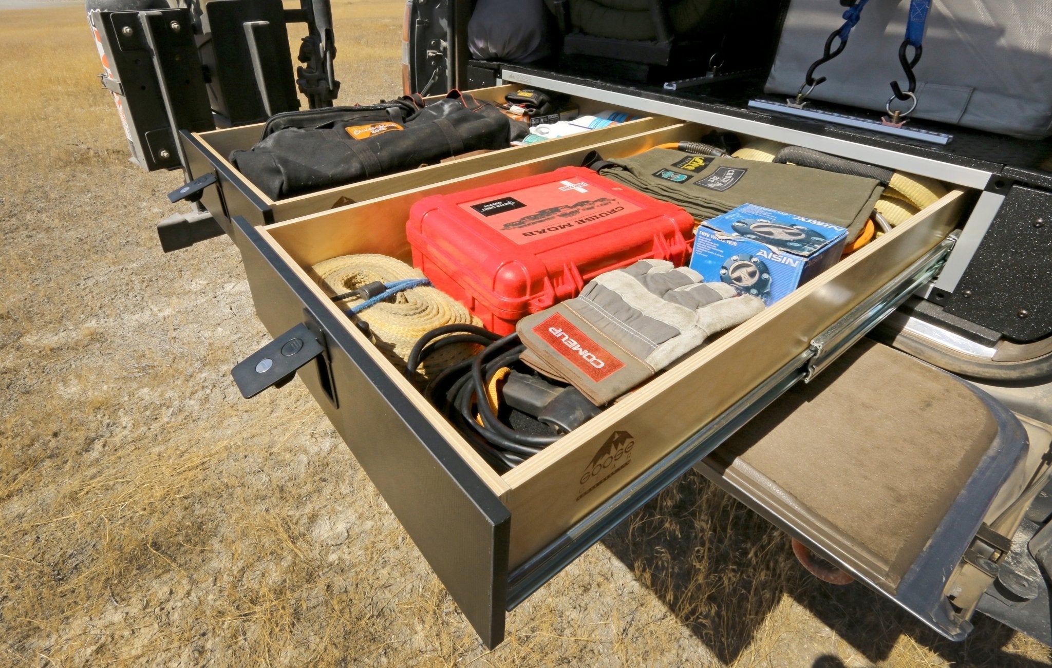 Toyota Land Cruiser 1991-1997 80 Series - Side x Side Drawer Module with Fitted Top Plate - 43-3/8" W x 8" H x 40" D Drawers Goose Gear- Overland Kitted