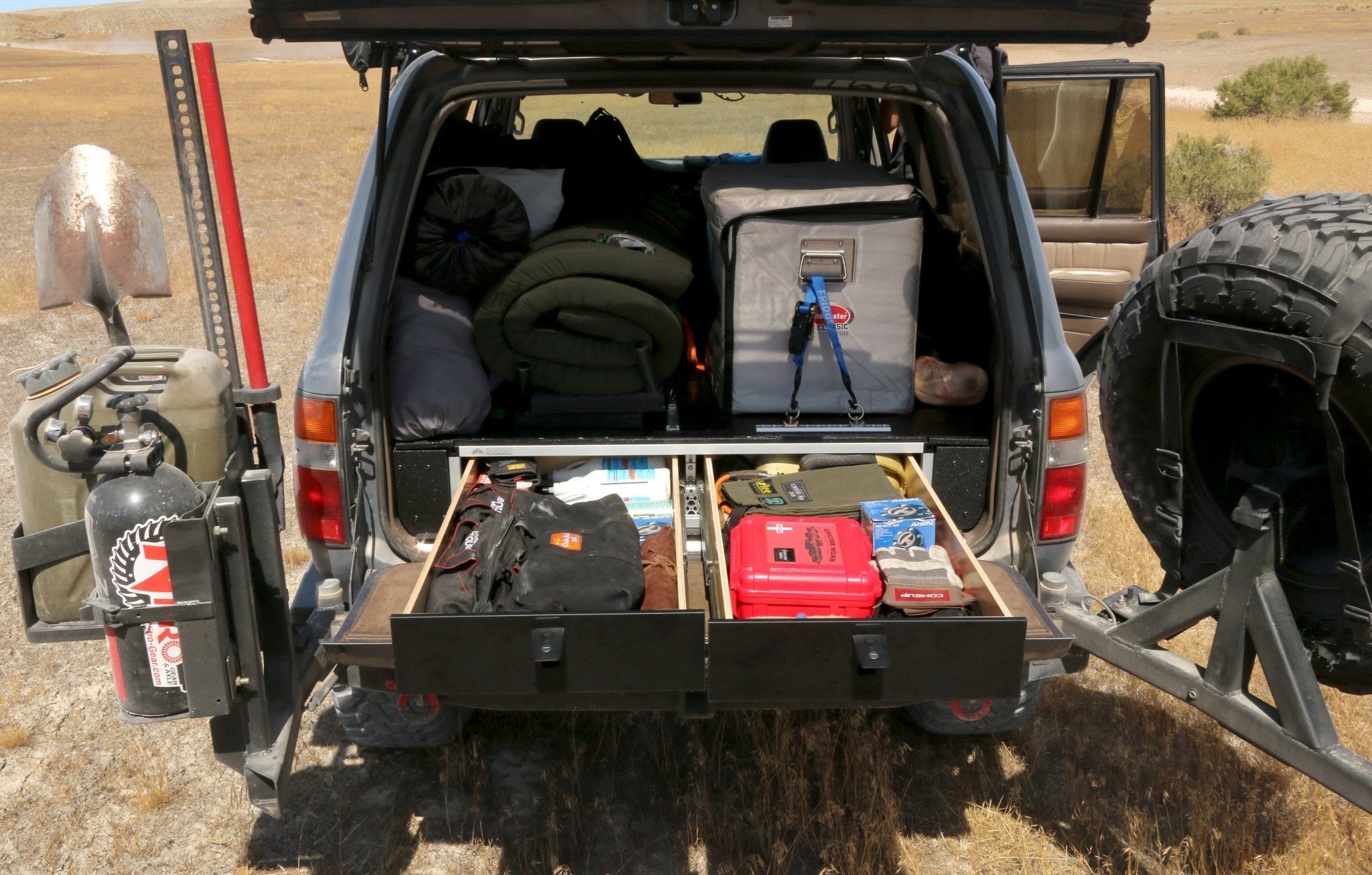 Toyota Land Cruiser 1991-1997 80 Series - Side x Side Drawer Module with Fitted Top Plate - 43-3/8" W x 8" H x 40" D Drawers Goose Gear- Overland Kitted