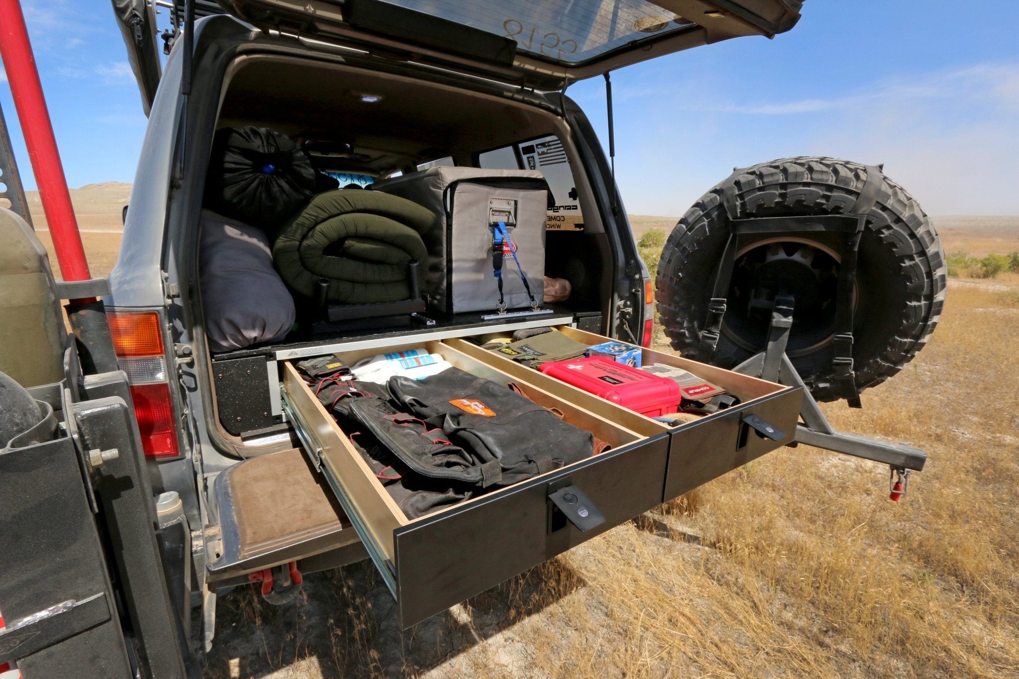 Toyota Land Cruiser 1991-1997 80 Series - Side x Side Drawer Module with Fitted Top Plate - 43-3/8" W x 8" H x 40" D Drawers Goose Gear- Overland Kitted