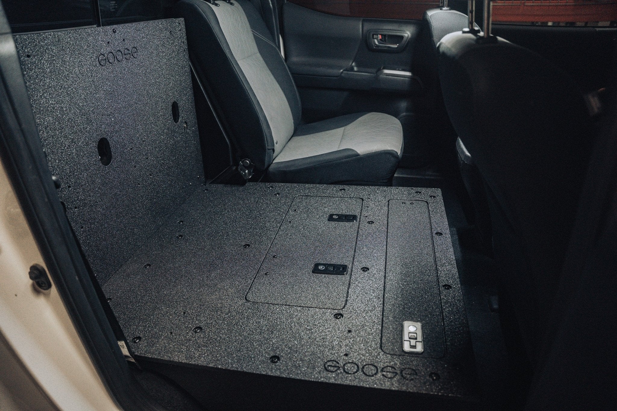 Toyota Tacoma 2005-2023 2nd and 3rd Gen Double Cab - Second Row Seat Delete Plate System 60% Passenger Seat Delete Seat Delete Plate System Goose Gear- Overland Kitted